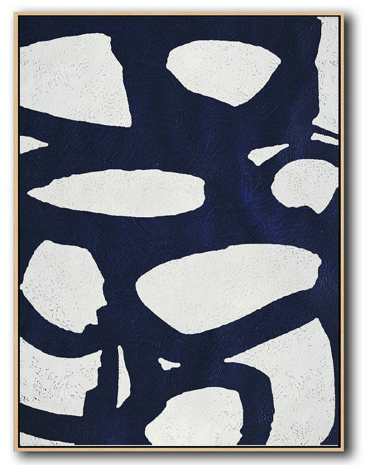 Extra Large Acrylic Painting On Canvas,Buy Hand Painted Navy Blue Abstract Painting Online,Contemporary Wall Art